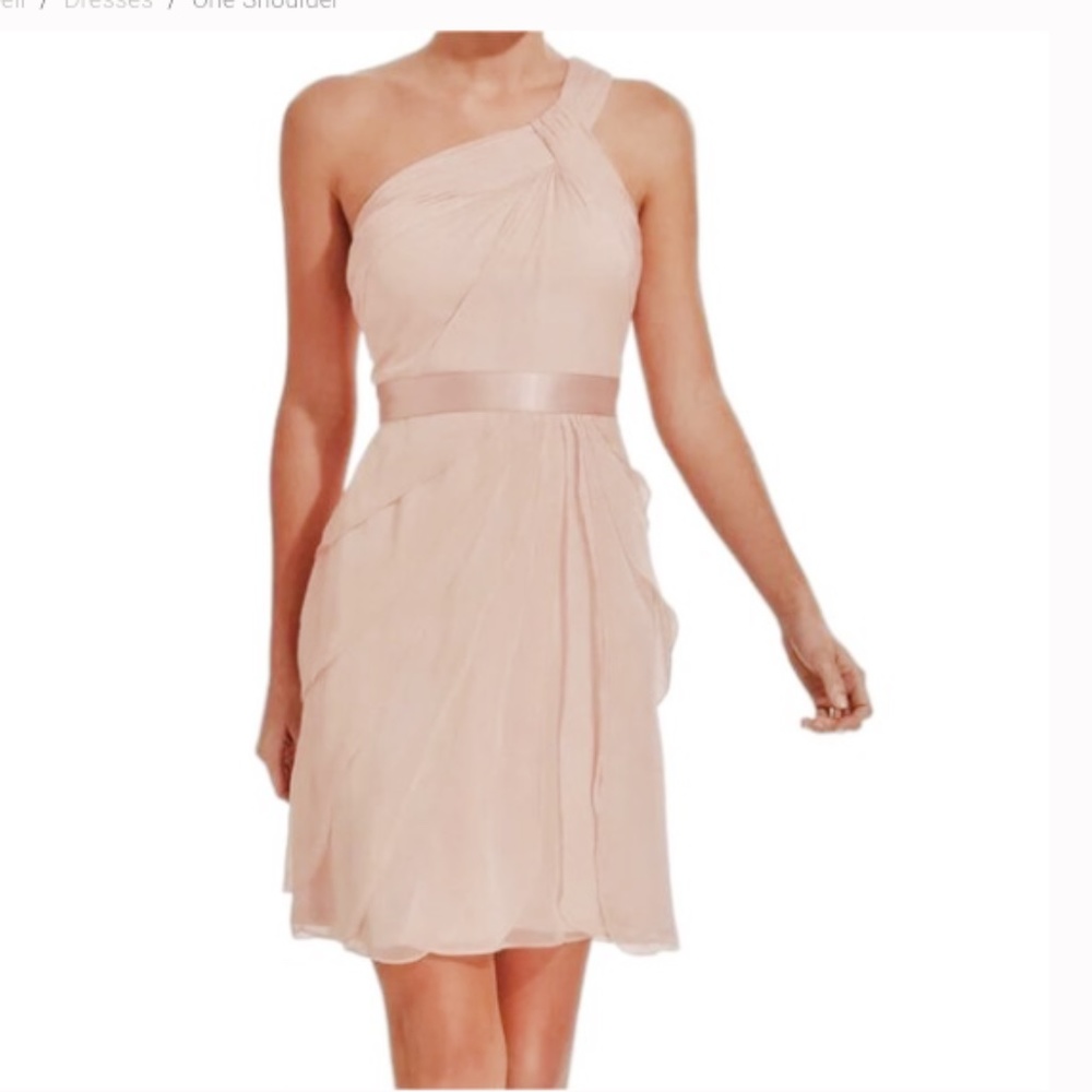 Adrianna Papell Draped Tiered Chiffon One Shoulder Dress Blush Size 8